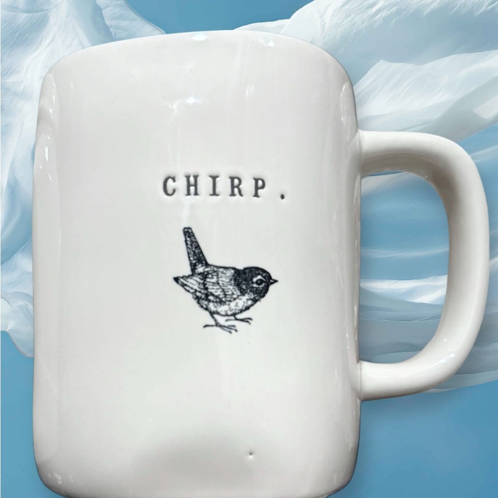 Rae Dunn White 'Chirp' Mug with Black Bird Design